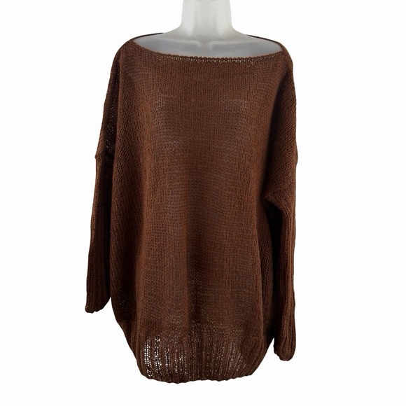 Handknit Brown Oversized Slouchy Sweater Womens 2X 3X Fuzzy Ribbed Knit Pullover - Picture 11 of 16